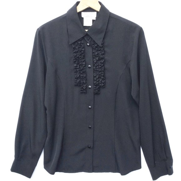 Beechers Brook Black Ruffle Front Button Up Shirt M - Picture 2 of 5